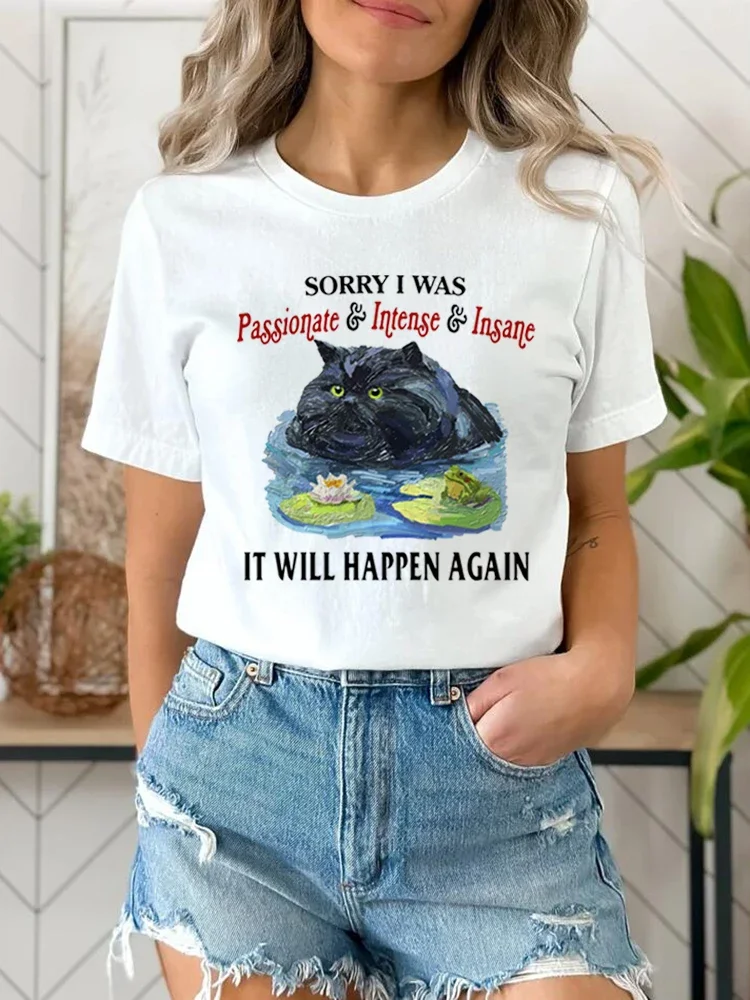 Женская футболка в стиле ретро с акварельным принтом и круглым вырезом