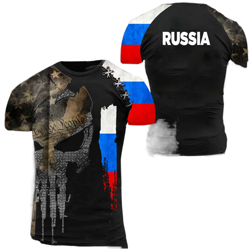 

3D Printing Men's Summer Vintage Russian Flag T-shirt Veterans Street Camo O-Neck Short Sleeve Loose T-shirt Men's Clothing