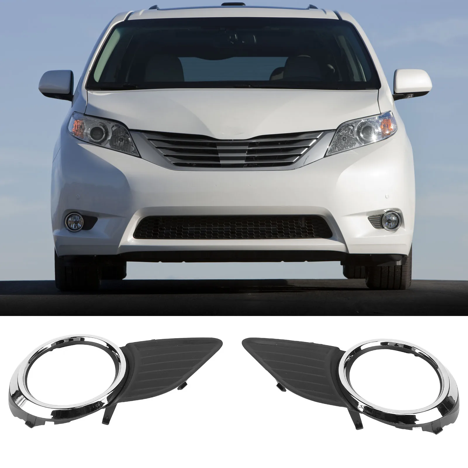 

1 пара решеток противотуманных фар переднего бампера с хромированной рамкой 5212708020 Водостойкий для Toyota Sienna XL30 2011-2017