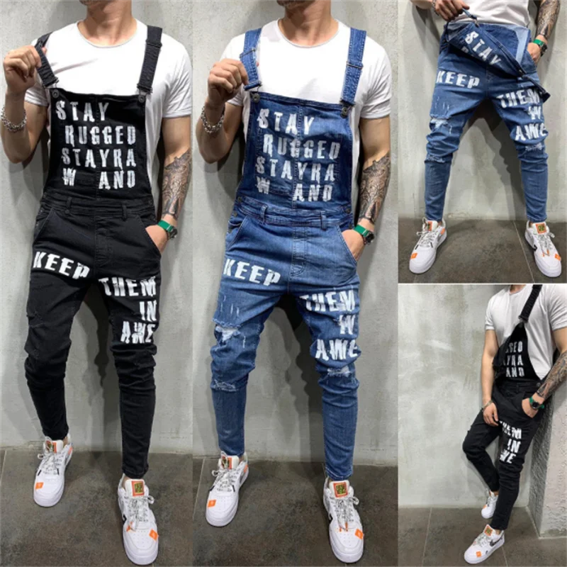 

2022 Men's Spring and Autumn New Style Strap Pants Slim Slim Pants Sports Denim Strap Pants Slightly Elastic Casual Leggings