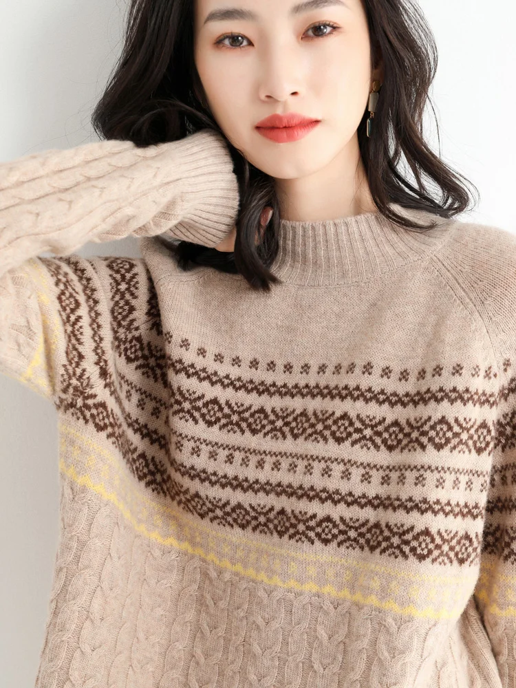 Женский вязаный жаккардовый кардиган винтажный шерстяной в Корейском стиле