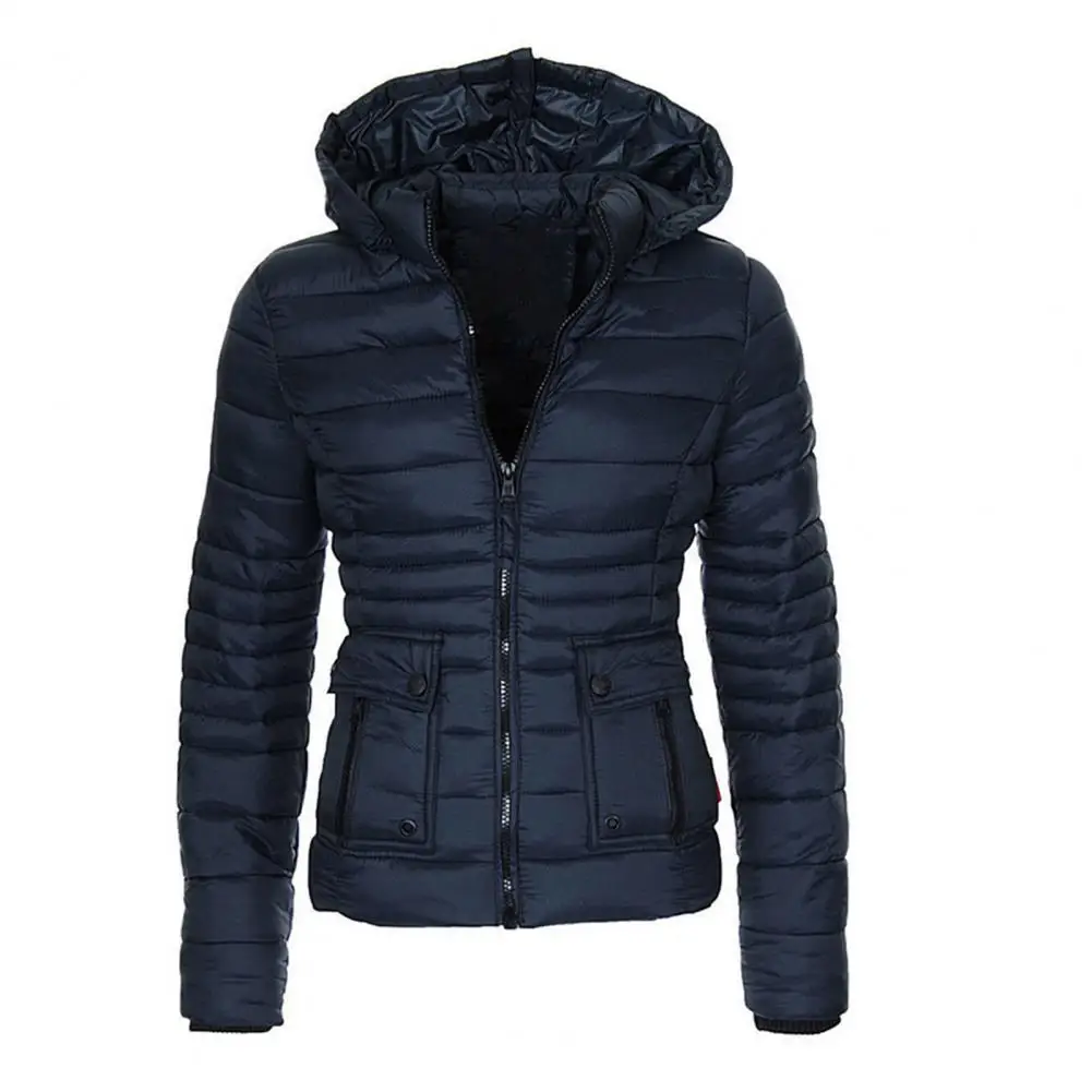 Dropshipping!!Women Winter Coat Warm Hooded Casual Short Padded Jacket Long Sleeve Down Jackets Zipper Slim fit Outerwear