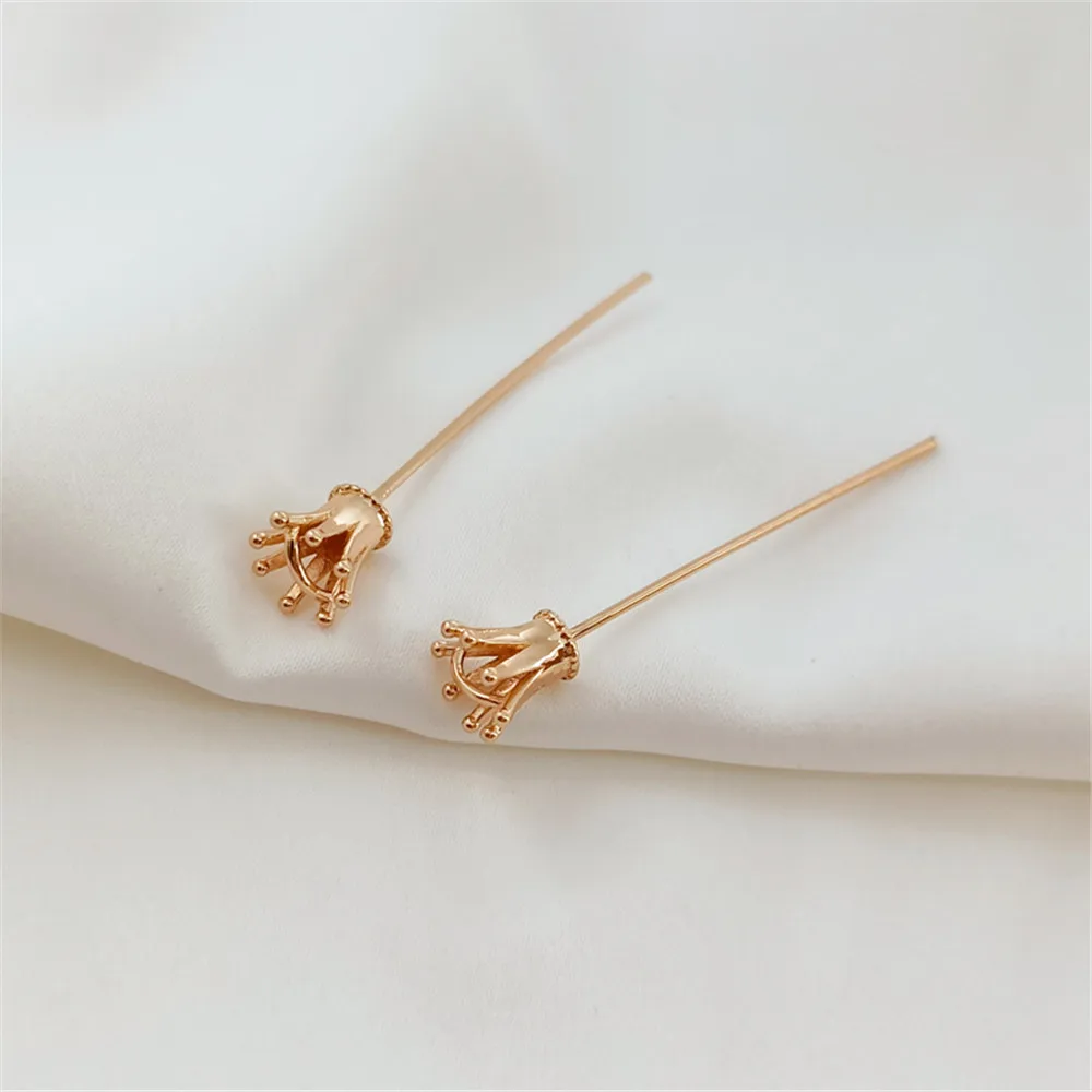 

A floating decorative 14K wrapped gold crown pin holder pendant baroque shaped pearl holder DIY jewelry accessories