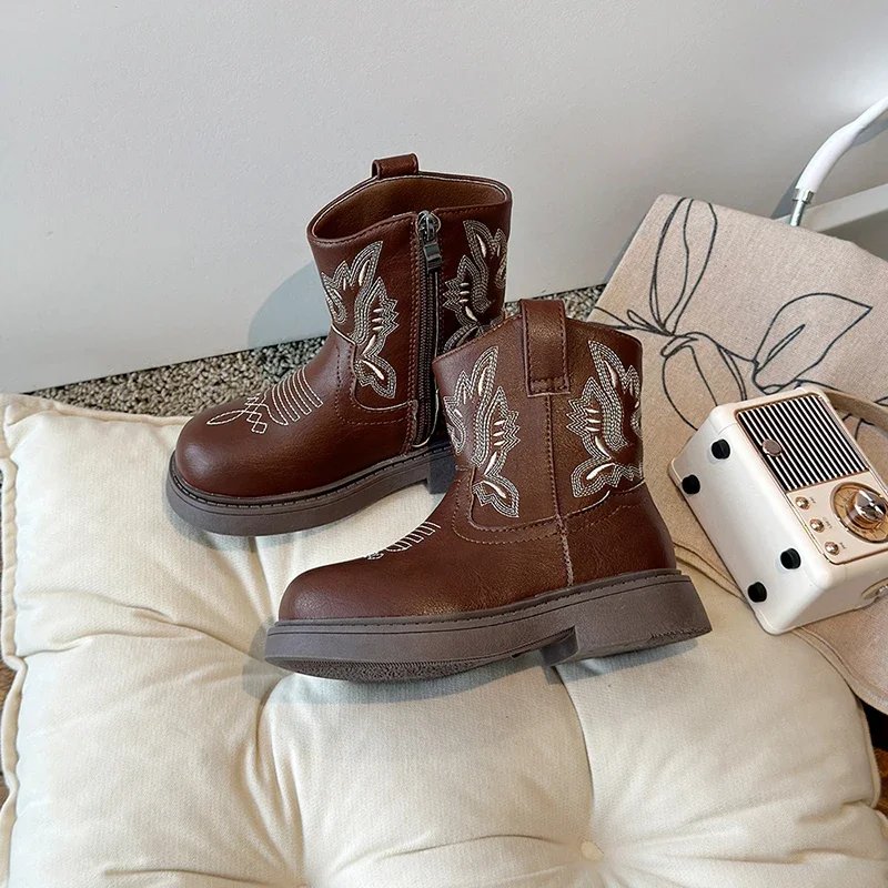 Детские осенние новые ковбойские сапоги в стиле вестерн стильные повседневные