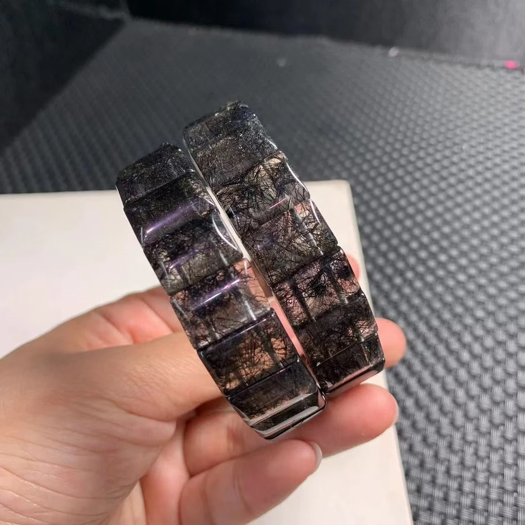 Натуральный черный рутилированный кварц прозрачные прямоугольные бусины