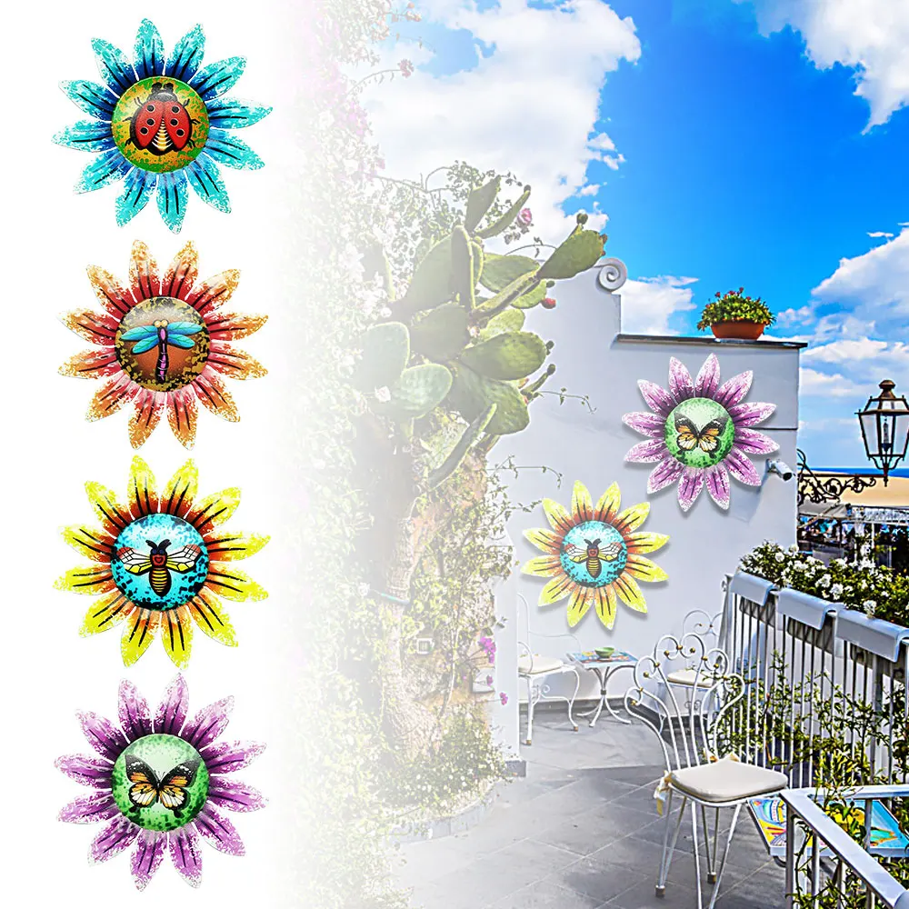 

Garden 3D Metal Sunflower Decor Inspirational Sculpture Wall Deco For Outdoor Decoration Animal Miniatures Statues Artwork