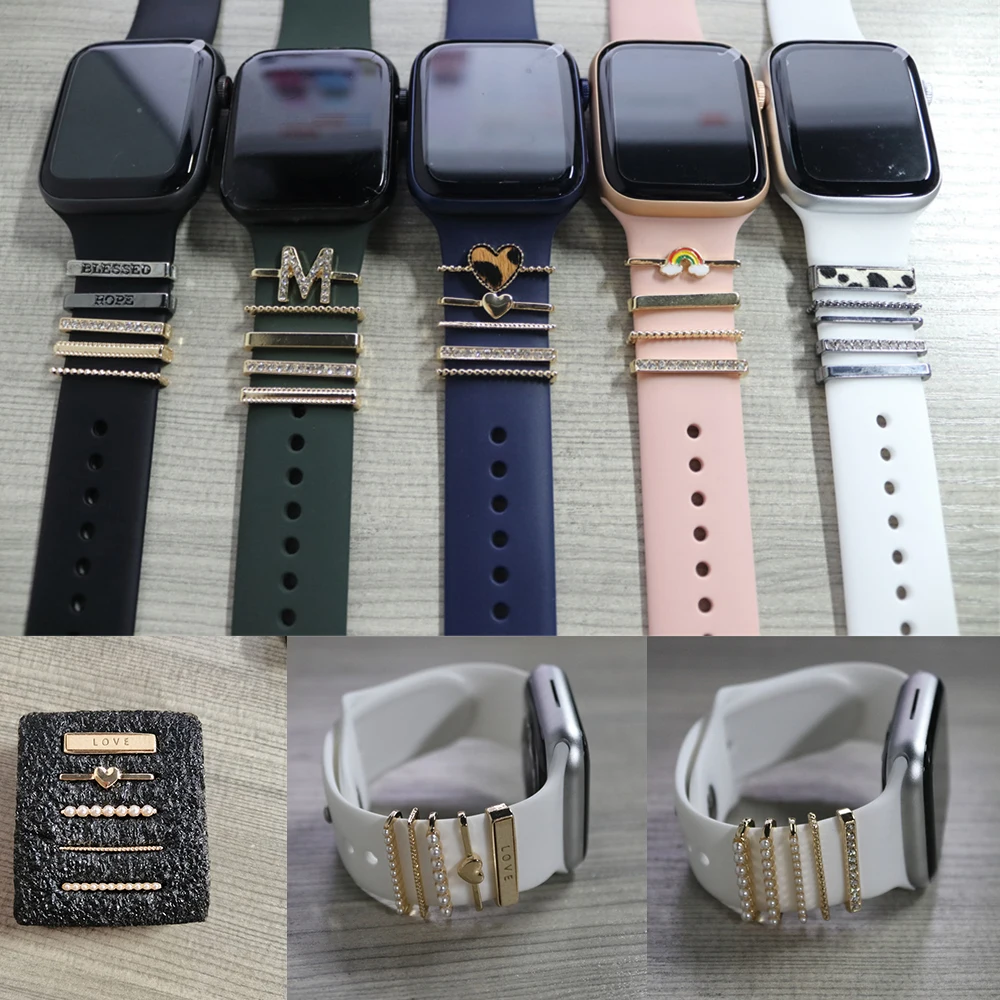 10pcs Metall Charme Dekorative Ring Diamant Ornament für Apple Uhr Band Smart Uhr Silikon Strap Zubehör Iwatch Armband