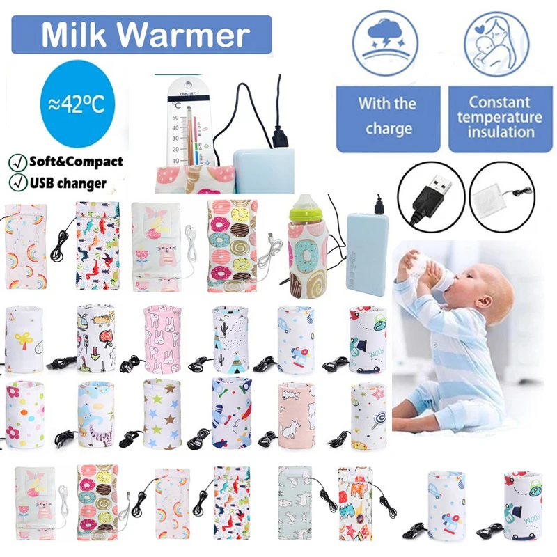 Baby Milk Warmer Stroller Insulated Bag Baby Bottles Travel Cup Warmer Baby Nursing Bottle Cover Warmer Heater Bag USB Charger
