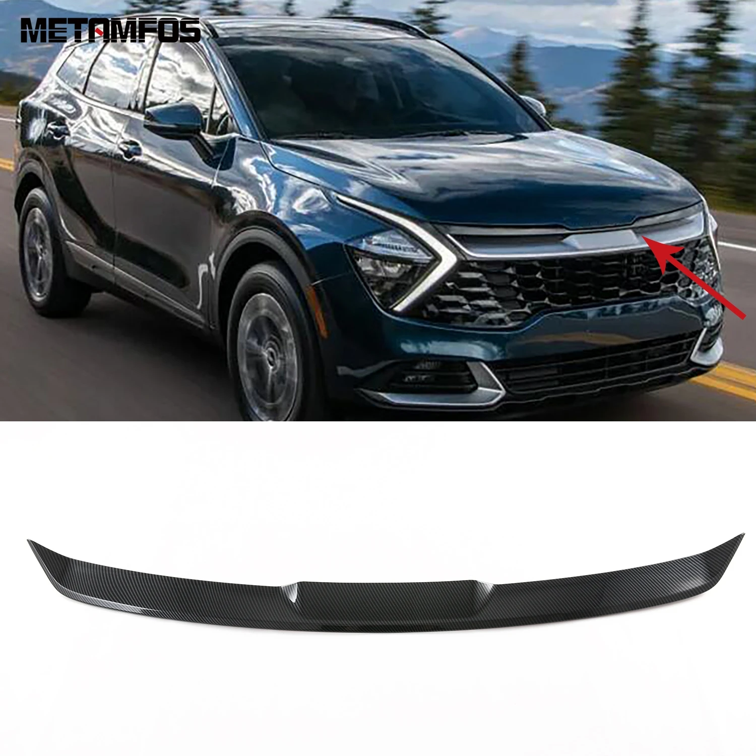 

For Kia Sportage NQ5 2021 2022 2023 Carbon Fiber Front Upper Grille Grill Cover Molding Trim Sticker Accessories Car Styling