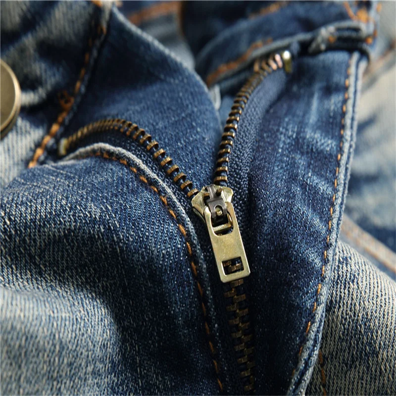 New Pleated Mens Clothing Trendy Streetwear Straight Leg Denim Pant Stretch Trousers Motorcycle Retro Vintage Biker Jeans Male