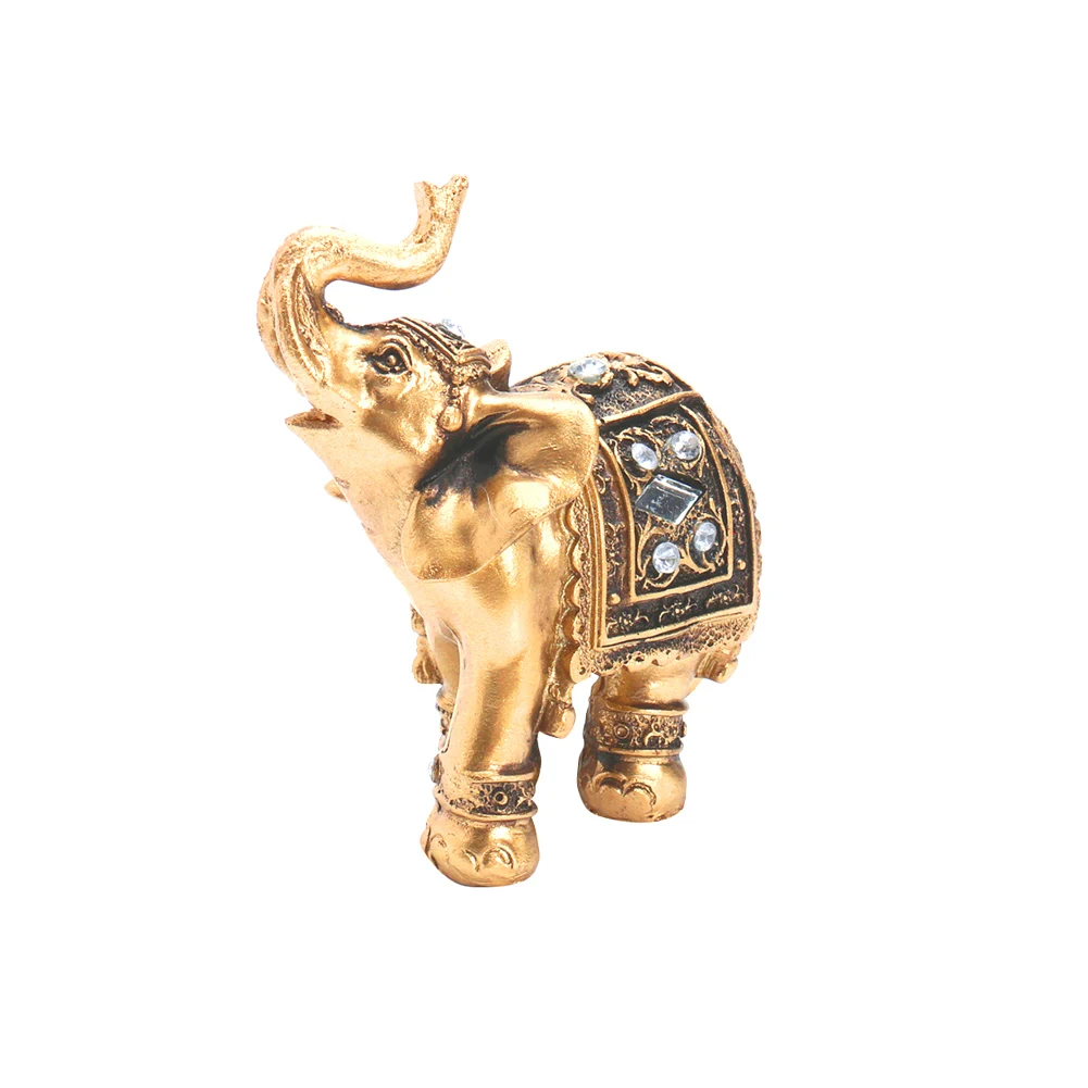 

Миниатюрная статуя слона, винтажное украшение, фигурка из смолы, ручная работа, Золотая элегантная домашняя фигурка, богатство, настольное ...