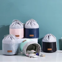 new cylinder makeup organizer portable womens cosmetics bag drawcord toiletry kit waterproof polyester travel fashion handbag