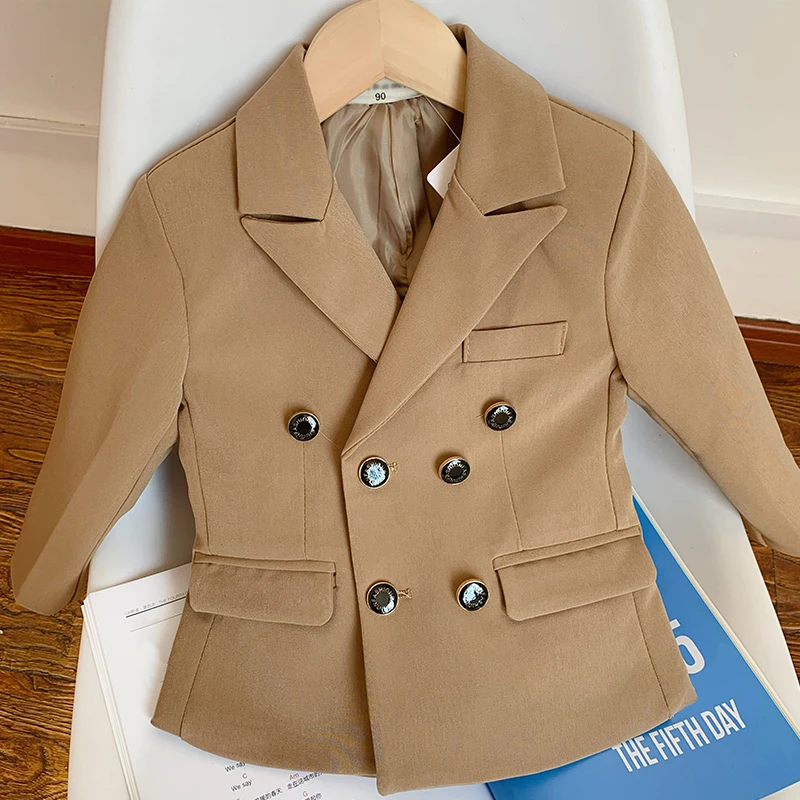 

Set Blazer 2pcs Pure Costume Suit Double Autumn Clothing Child Kids Boys Pants Color Set Party Breasted Spring Performance Host