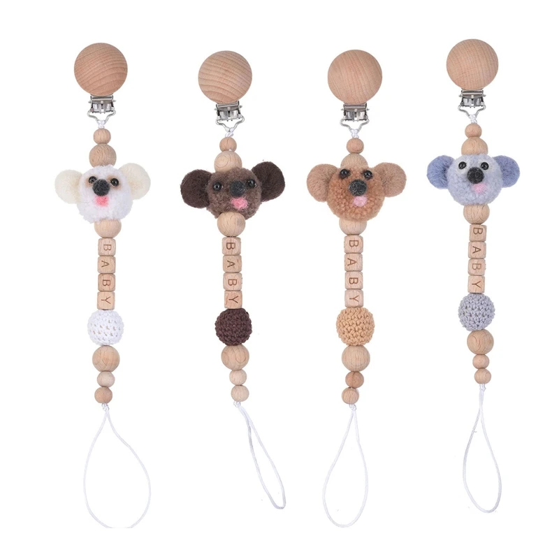 

Поводок для соски Koala, зажимы для соски, деревянные бусины, прорезыватели, игрушки, браслет