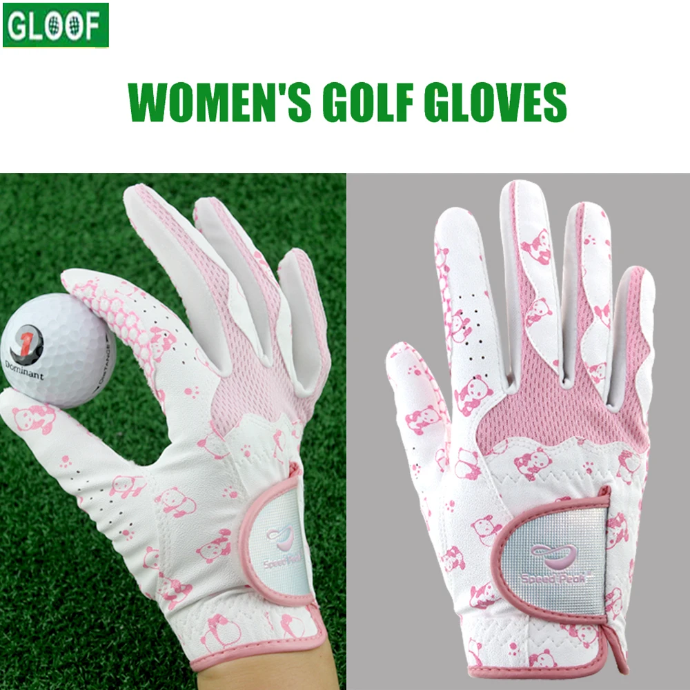 

1Pair Women's Golf Soft Gloves Left Hand Right PU Leather Non Slip Breathable Glove, All Weather Grip Rain