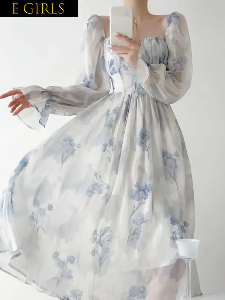 

Женское элегантное шифоновое платье средней длины, Элегантное Длинное пляжное платье с цветочным рисунком в винтажном стиле, лето 20232023