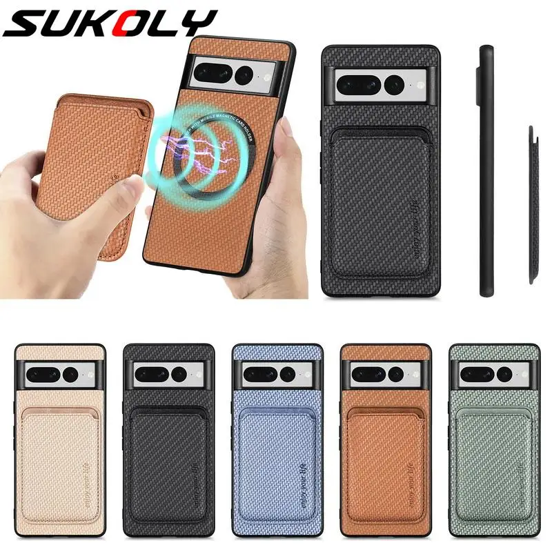 

Magnetic Card Holder Solid Color Case For Google Pixel 7 Pro Hybrid Phone Cover For Google Pixel 7 Fiber Pattern Back Fundas