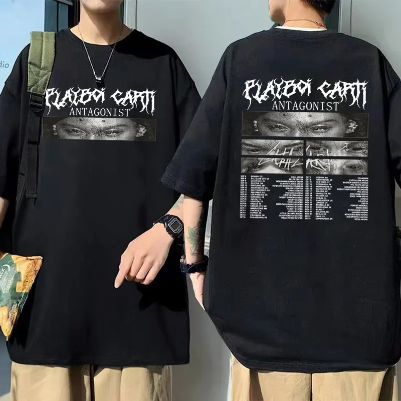 

Hip Hop Playboi Carti Antagonist Tour 2023 Concert Print Tshirt Men's Oversized T-shirts Short Sleeve Male Rap Vintage T Shirts