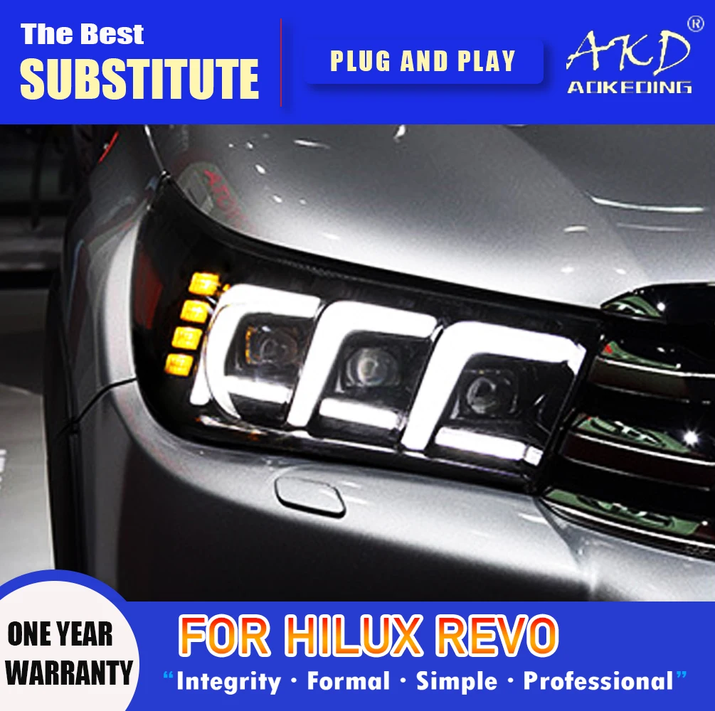 

Фара AKD для Toyota Hilux светодиодный, фара 2015-2020, фара Hilux DRL, сигнал поворота, фара дальнего света, проектор Angel Eye