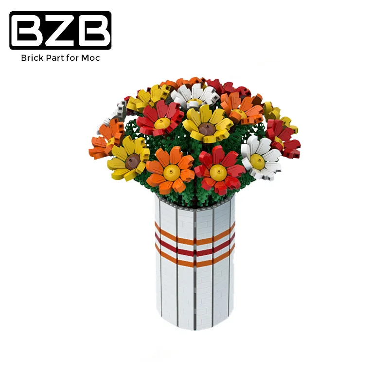 

BZB MOC Colorful Flower Bouquet 60822 Plant Vase Bonsai Building Block Model Decoration Parts Bricks Kids DIY Toys Best Gifts