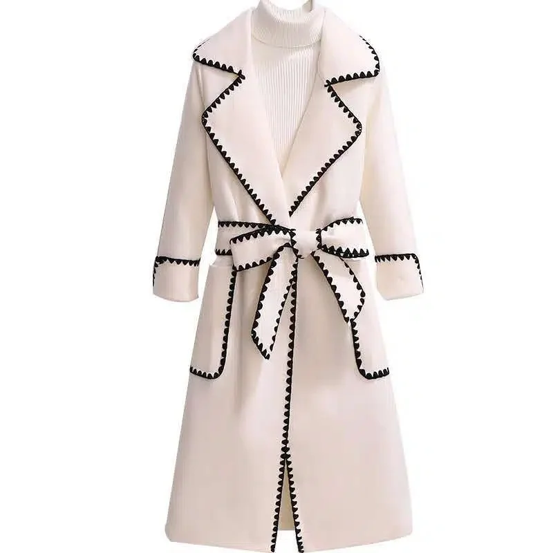 

Женская шерстяная куртка, новинка 2023, Корейская одежда на весну и осень, женское облегающее пальто средней длины из искусственной шерсти, женская верхняя одежда