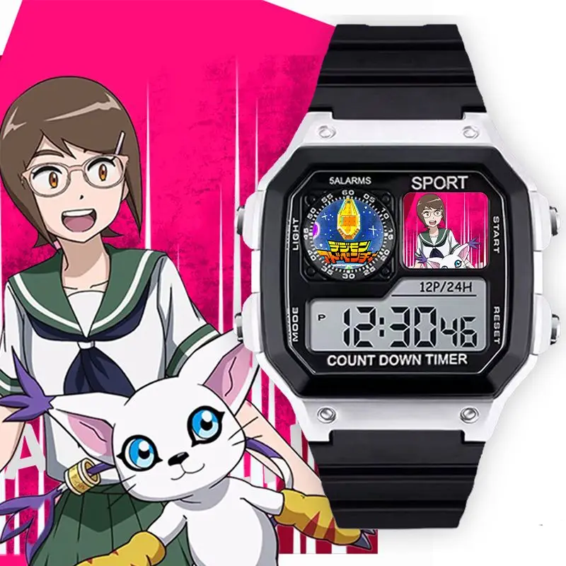 Фото Digimon Adventure Greymon Angewomon Angemon милые наручные часы с героями мультфильмов пара ценные электронные часы подарок на день рождения для друзей №1