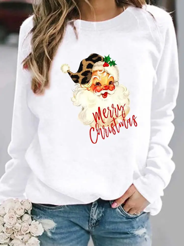 

Print Woman Santa Clause Merry Christmas Fashion Festival Casual Cartoon Love Female Pullovers Women Hoodies Graphic Sweatshirts