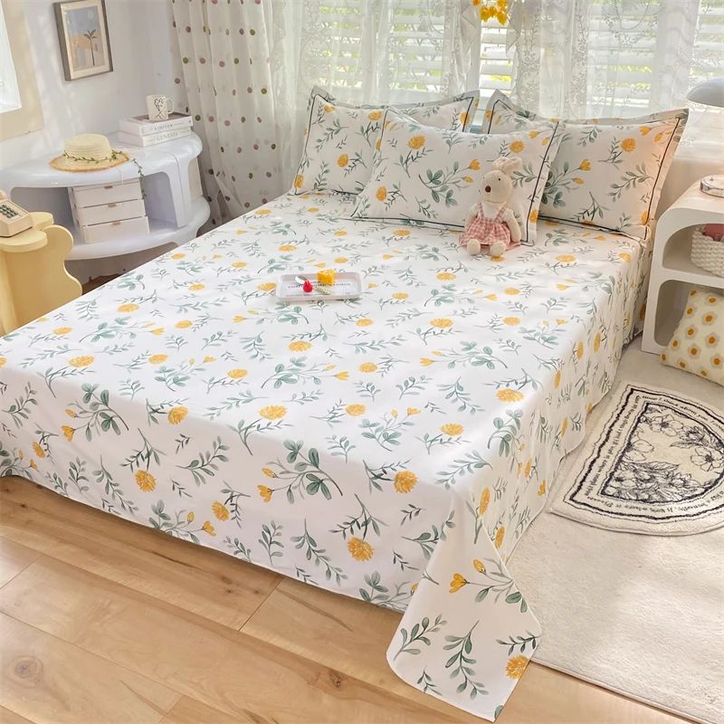 Pure Cotton Sanding Floral Bed Sheet One-Piece 00 Double Thickened Single Non-Slip Sheet. Pillowcase Three-Piece Set