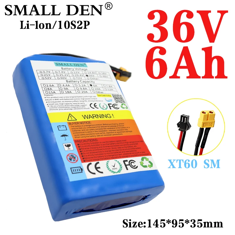 

36V 6Ah 10S2P 18650 lithium battery pack 42V electric scooter lengthened electric vehicle ultra-thin portable battery with BMS