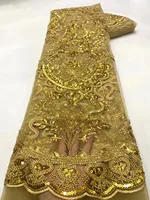 Latest Gold Fabric African Nigerian French Dress Good Quality High End Embroidery Best Selling For Wedding dress