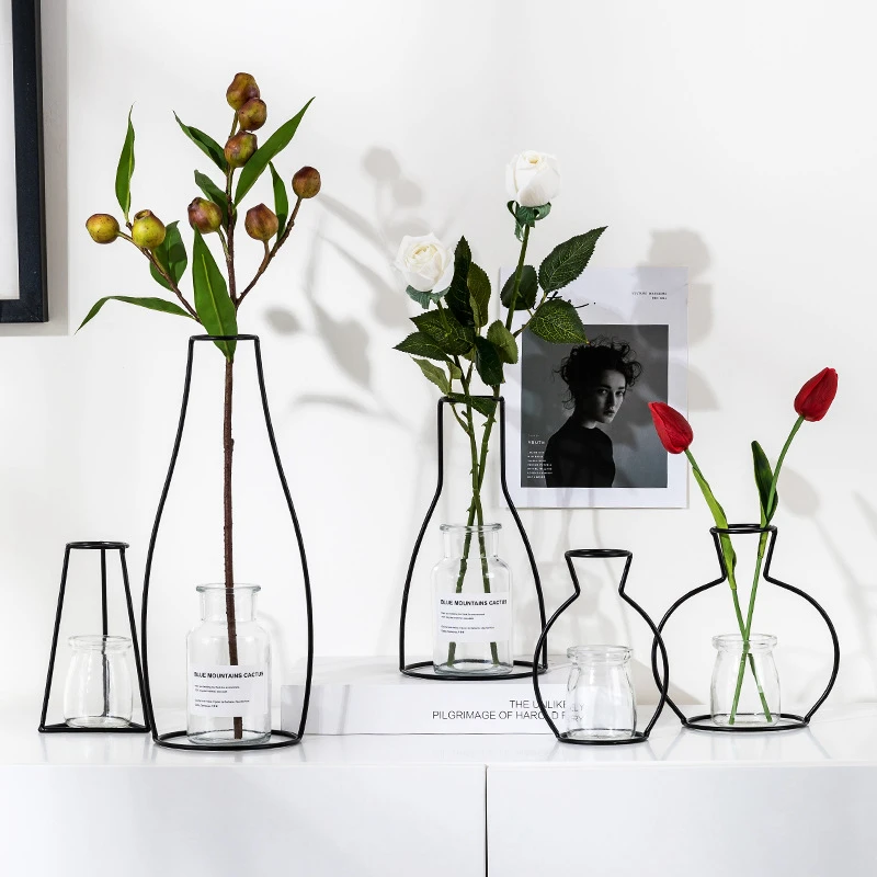 Black Iron Line Vase Flower Arrangement Crafts Plant Pot Rose Tulip Metal Holder Nordic Style Home Garden Wedding DIY Decoration |