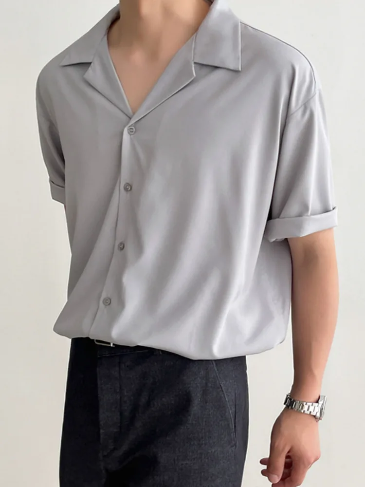 

SYUHGFA 2022 Summer Turn Down Collar Short Sleeve Ice Silk Shirt For Men Loose Casual Korea Style Shirt Tops Men Clothing