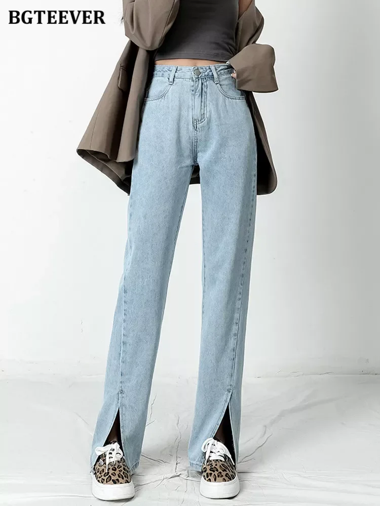 

Шикарные свободные женские длинные джинсовые брюки New2022 с карманами, женские повседневные расклешенные джинсовые брюки с высокой талией и ...