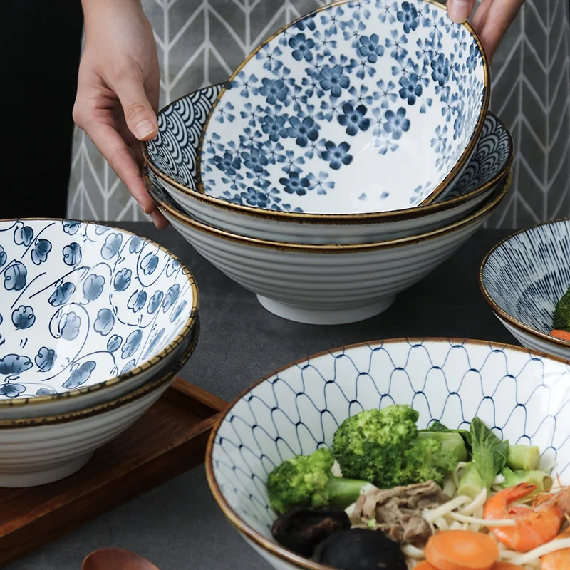 

Japanese Retro style hat bowl ceramic Ajisen ramen bowl soup bowl household large bowl single underglaze tableware