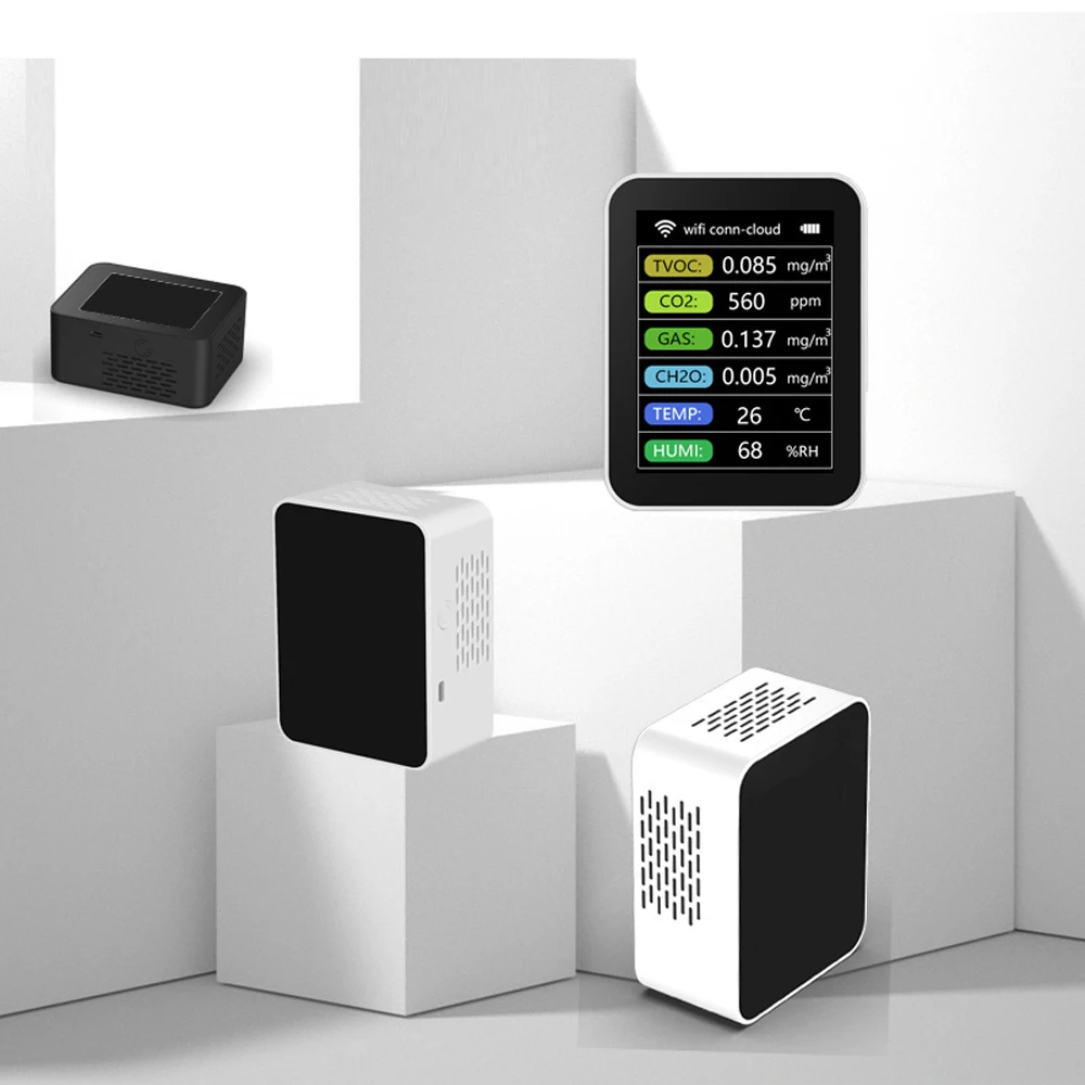Детектор качества воздуха Tuya Wi-Fi 6 в 1 детектор TVOC CO2 измеритель газов CH2O датчик температуры и влажности интеллектуальное соединение (art.: 3920be59414ea) - 3920be59414ea