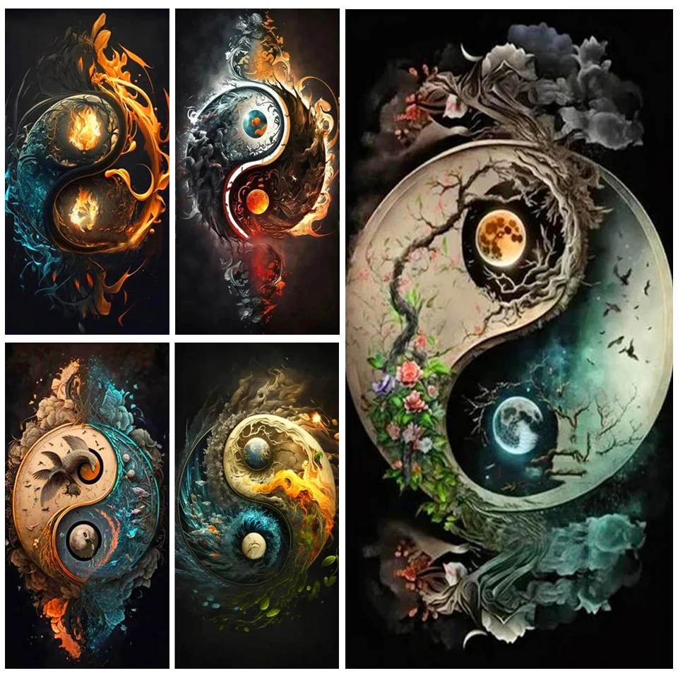 Фото 2025 Tai Chi Yin Yang Fantasy Landscape Diamond Painting Cross Stitch DIY Diamond Embroidery fire Full Rhinestones decor №1