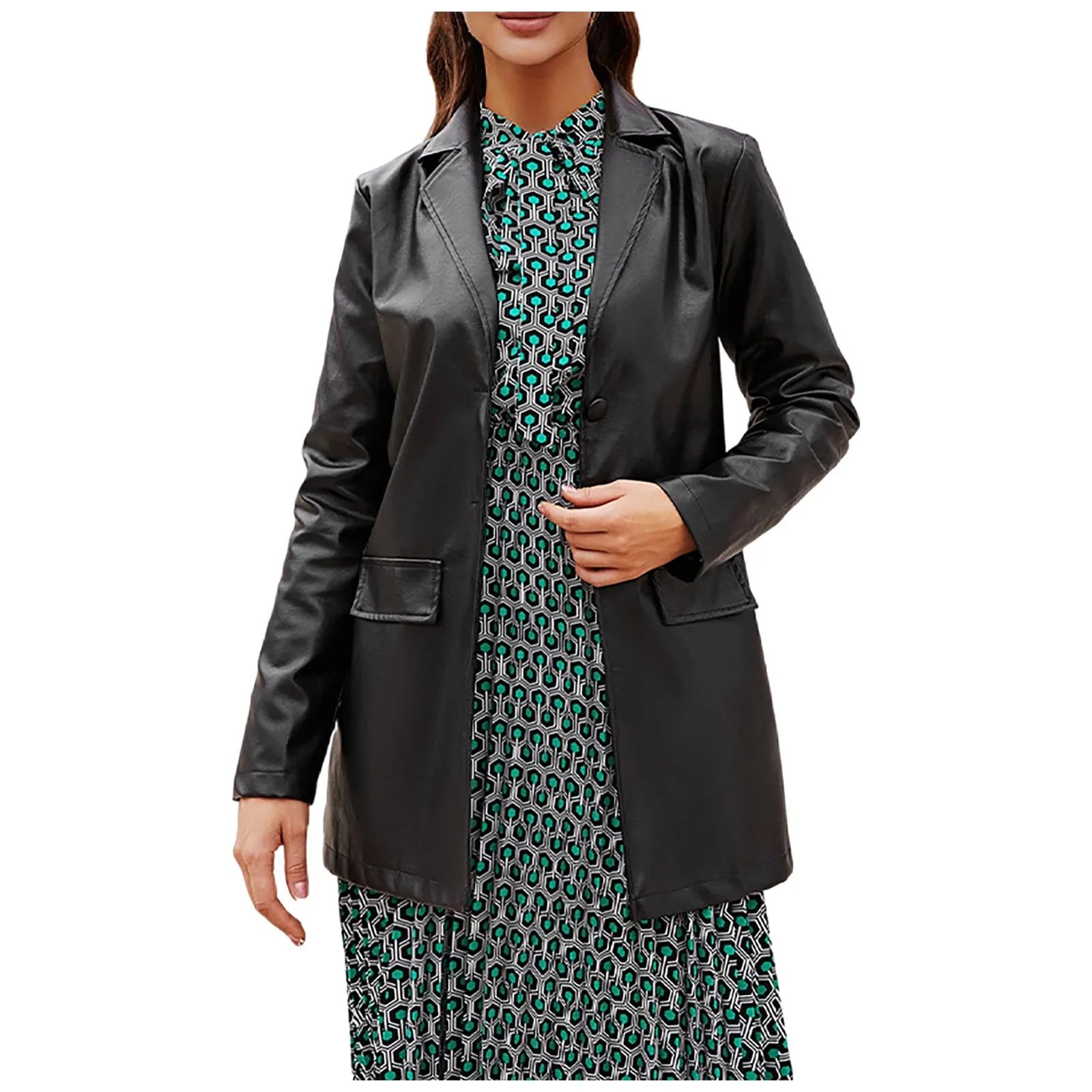 

Ladies Spring Autumn Winter Long Sleeve Black Lapel Single Breasted PU The Drop Women's Rib Button down Sweater La Jacket