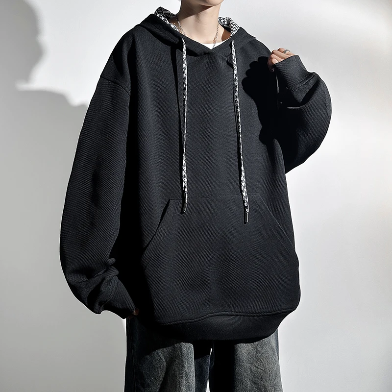 

Houndstooth Hoodies Men Baggy Oversized Korean Contrast Color Drawstring Coat Male Streetwear Pullover Fashion Hoody Shirt