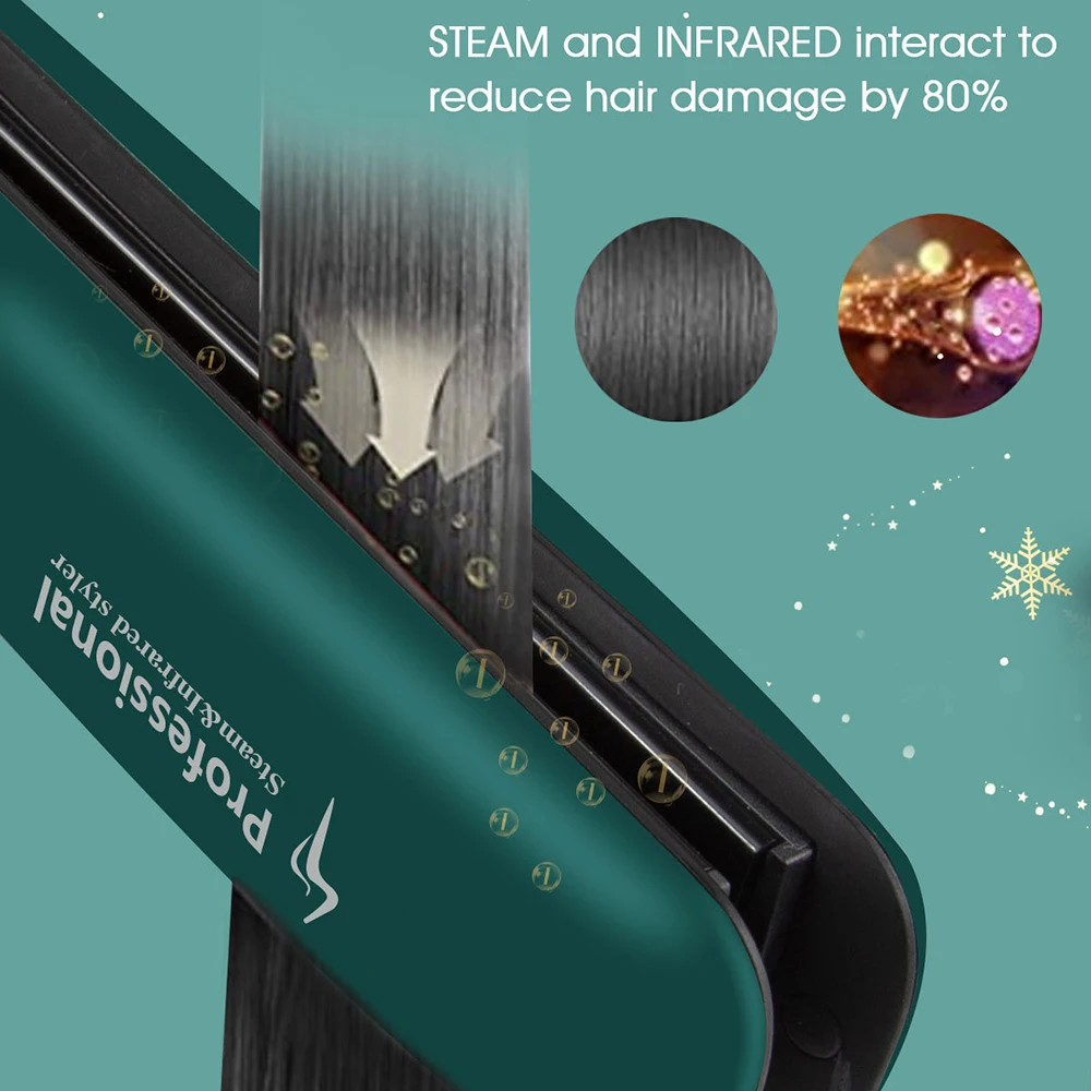 Steam Hair Straightener Ceramic Coating Plates LCD Display Flat Iron PTC Heating Hair Styling Tools with Infrared Function Gifts