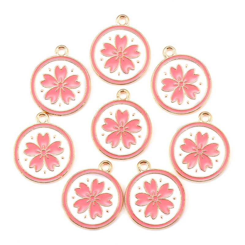 15 шт. 29*17 мм розовый цвет вишни эмалевый сплав кулон для браслета серьги ручной