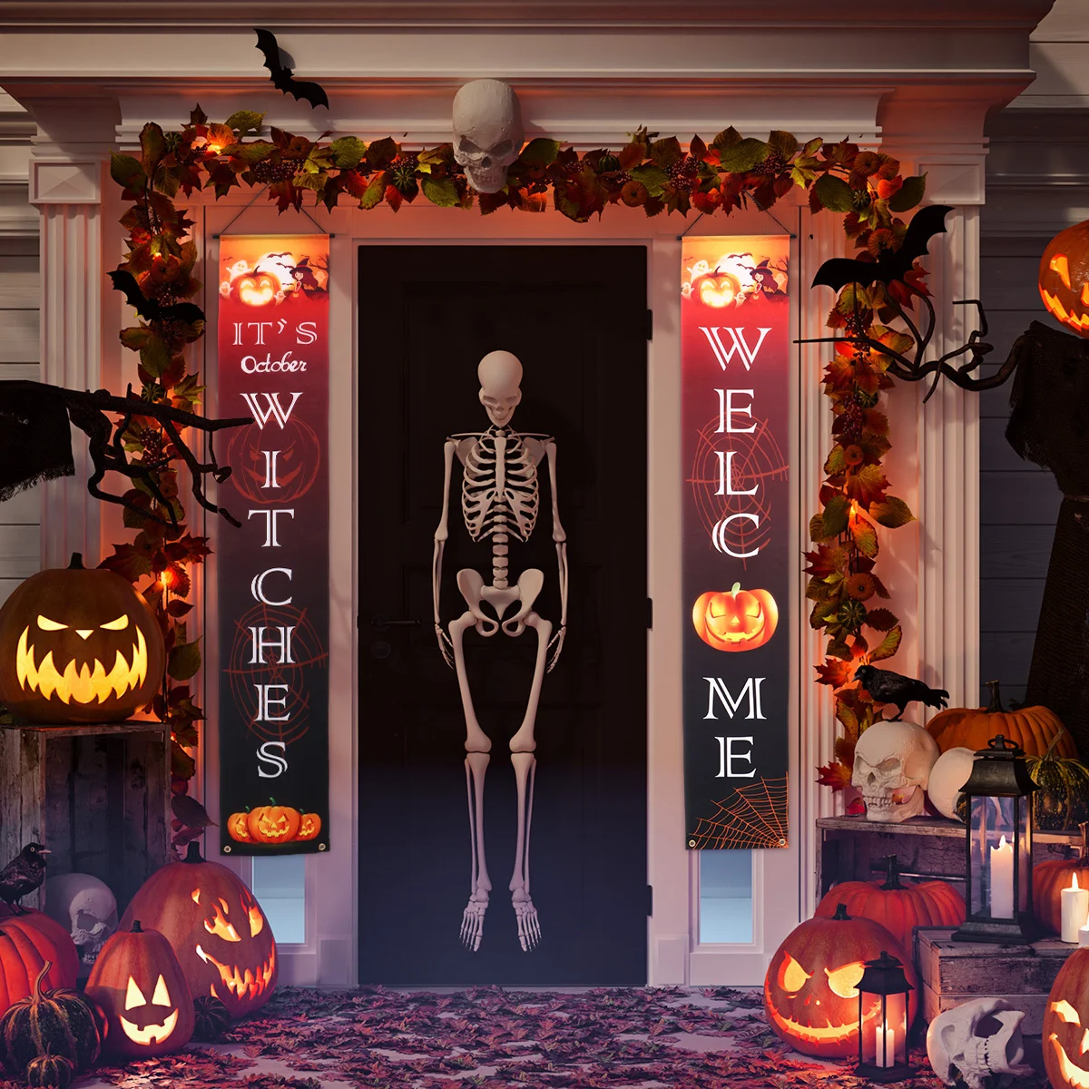 

1 Set Curtain Door Sign Door Couplet Trick or Treat Door Banner Door Porch