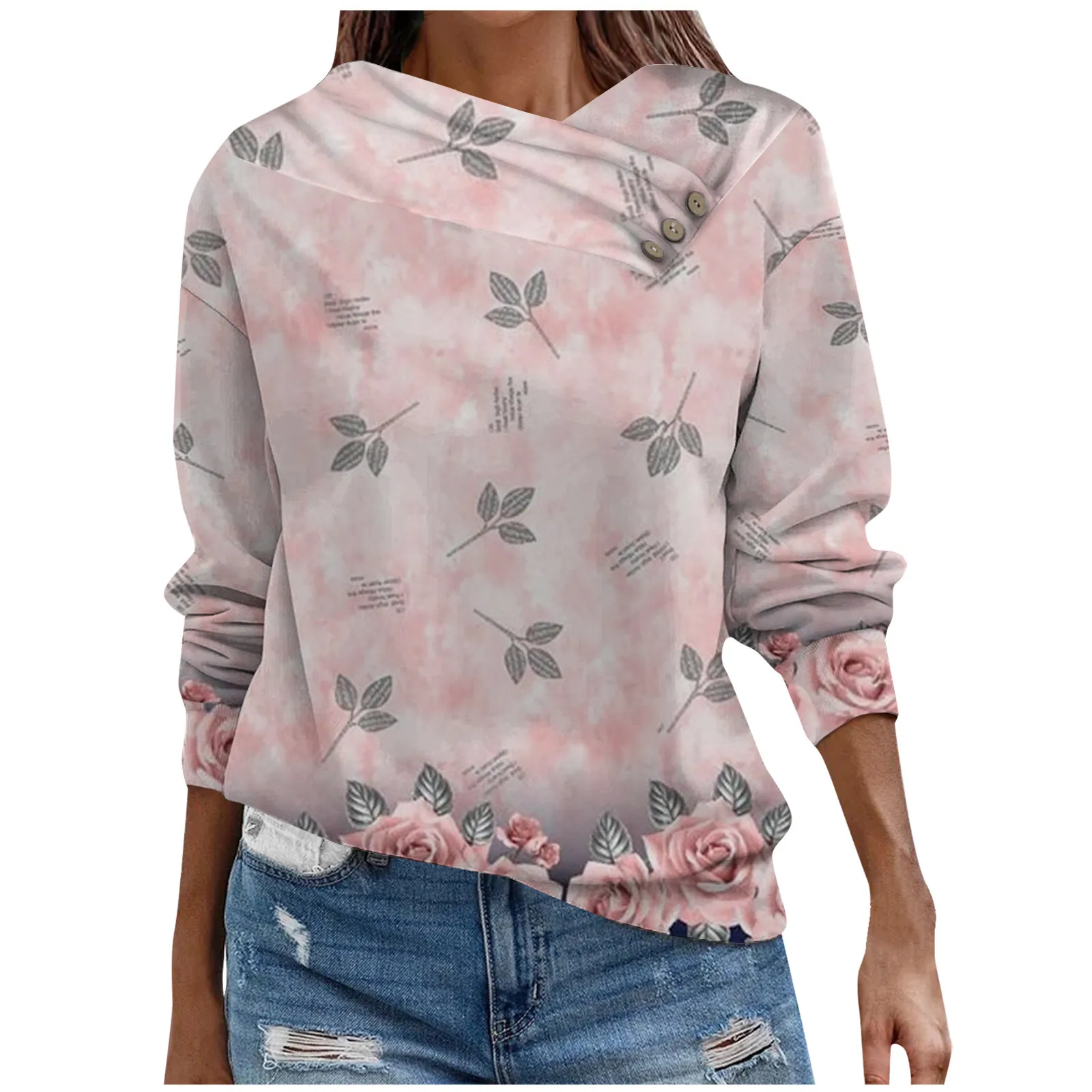 

Худи для женщин, толстовки большого размера, Осень-зима, флисовый Повседневный свитшот с длинным рукавом и цветочным принтом, с пуговицами, Moletom