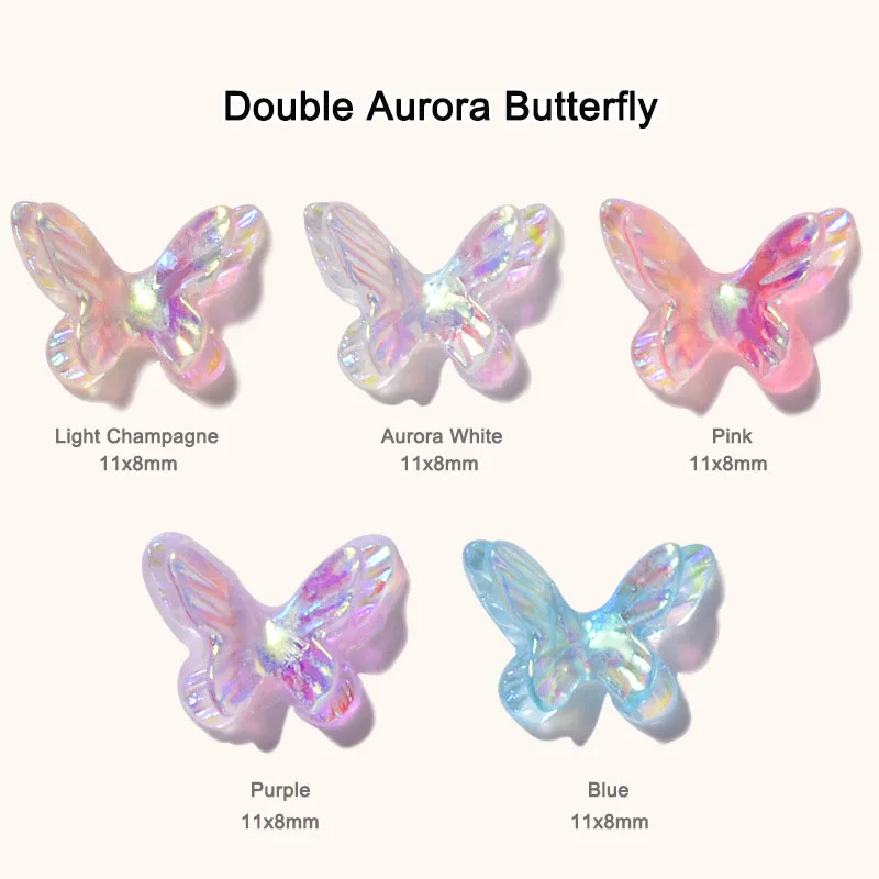 

48pcs/Bag Aurora Butterfly Nail Art Rhinestones Double Layer Resin 3D AB Crystal For DIY Nail Art Decoration Accessories