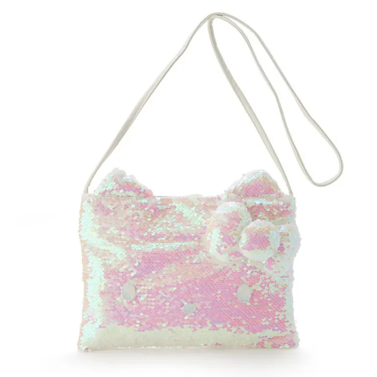 

New Fashion KT Girls PU White Sequins Messenger Bags Woman Shoulder Bag