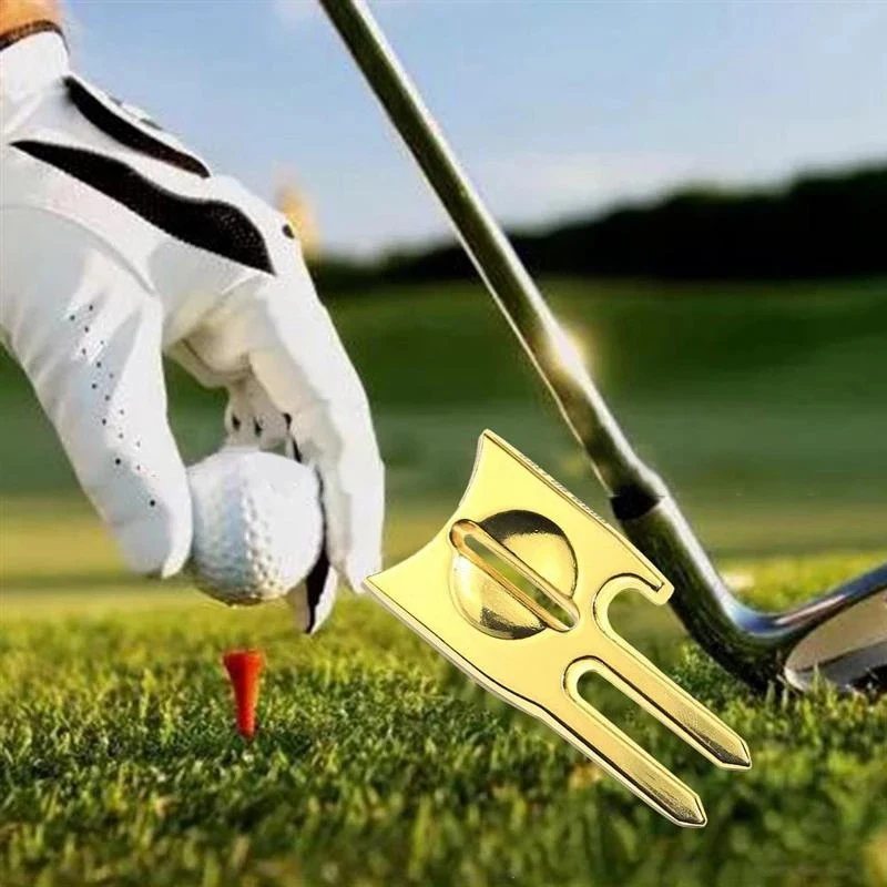 

50g Zinc Alloy Golf Fork Sturdy&durable Turf Tool Multifunction Bottle Opener Rain-proof Rust-proof Metal Golf Green Fork Liner