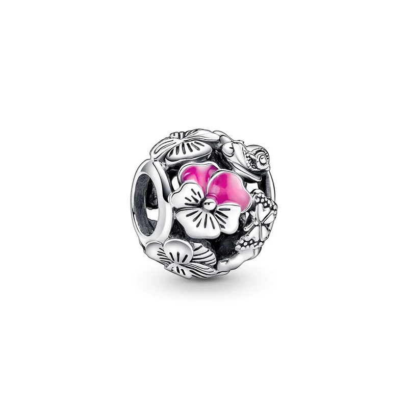 

Authentic New 925 Sterling Silver Pansy Flower Friends Beads Charms Fit Original Brand Bracelet Necklace Jewelry Women Berloque