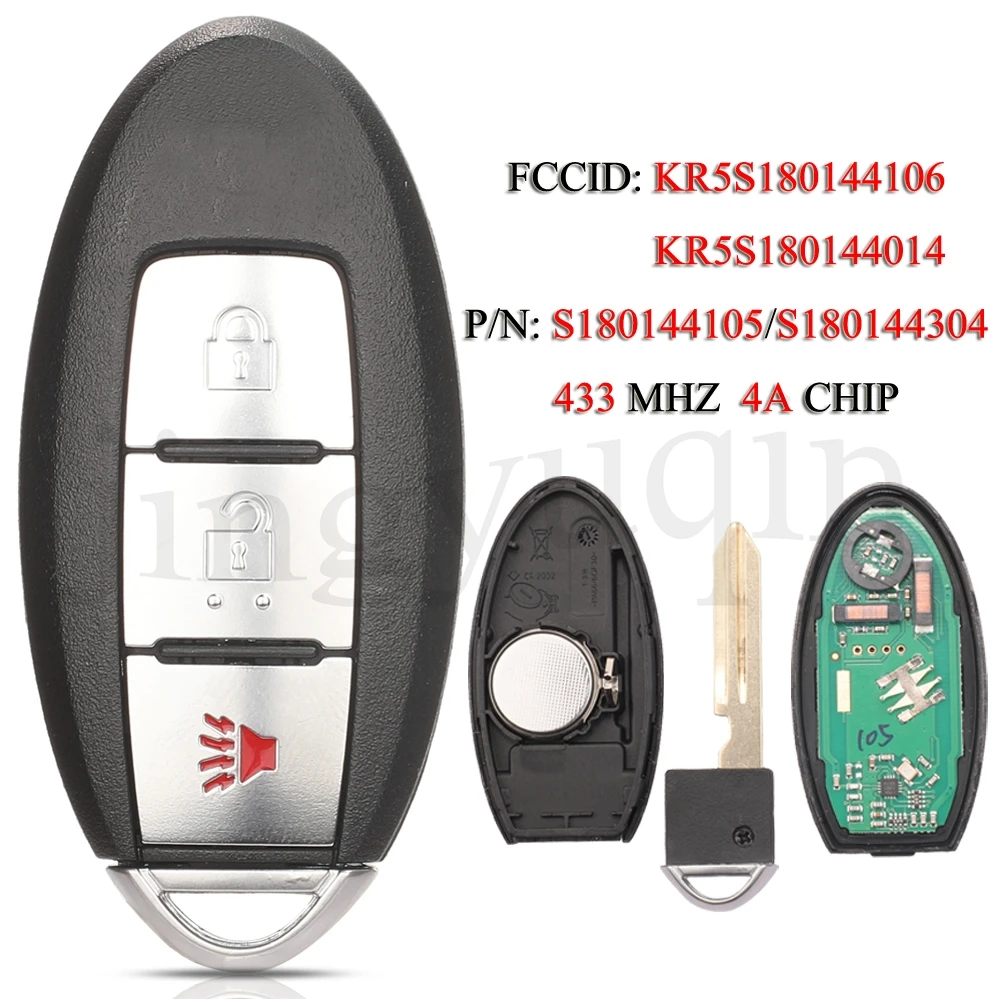 Фото jingyuqin 3 пуговицы S 180144105   С 180144304   Умный ключ от автомобиля для Nissan Rogue X-Trail 2014-2016 FSK 433 МГц 4A чип S 180144106 №1