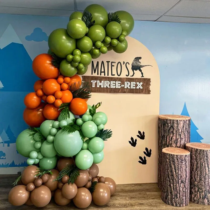 

115pcs Retro Green Orange Balloons Arch Garland Kit Anniversaire Jungle Dinosaur Birthday Party Baloons Decorations Baby Shower