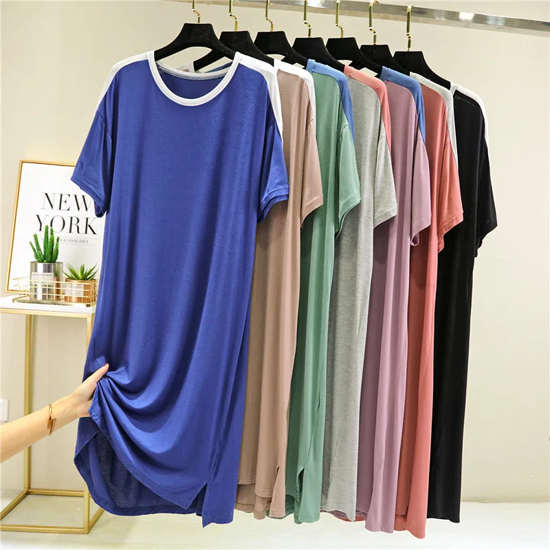 Длинная футболка из вискозы ночная рубашка для пожилых людей женское платье сна |