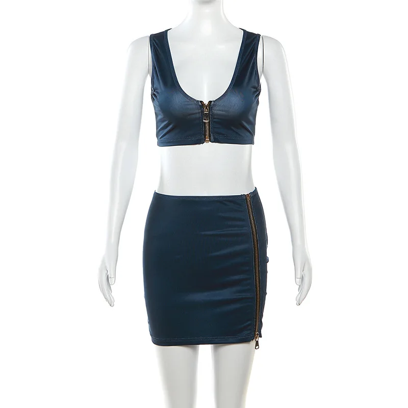 Leosoxs Cusual летний комплект из 2 предметов женские модные майки на молнии с v-образным